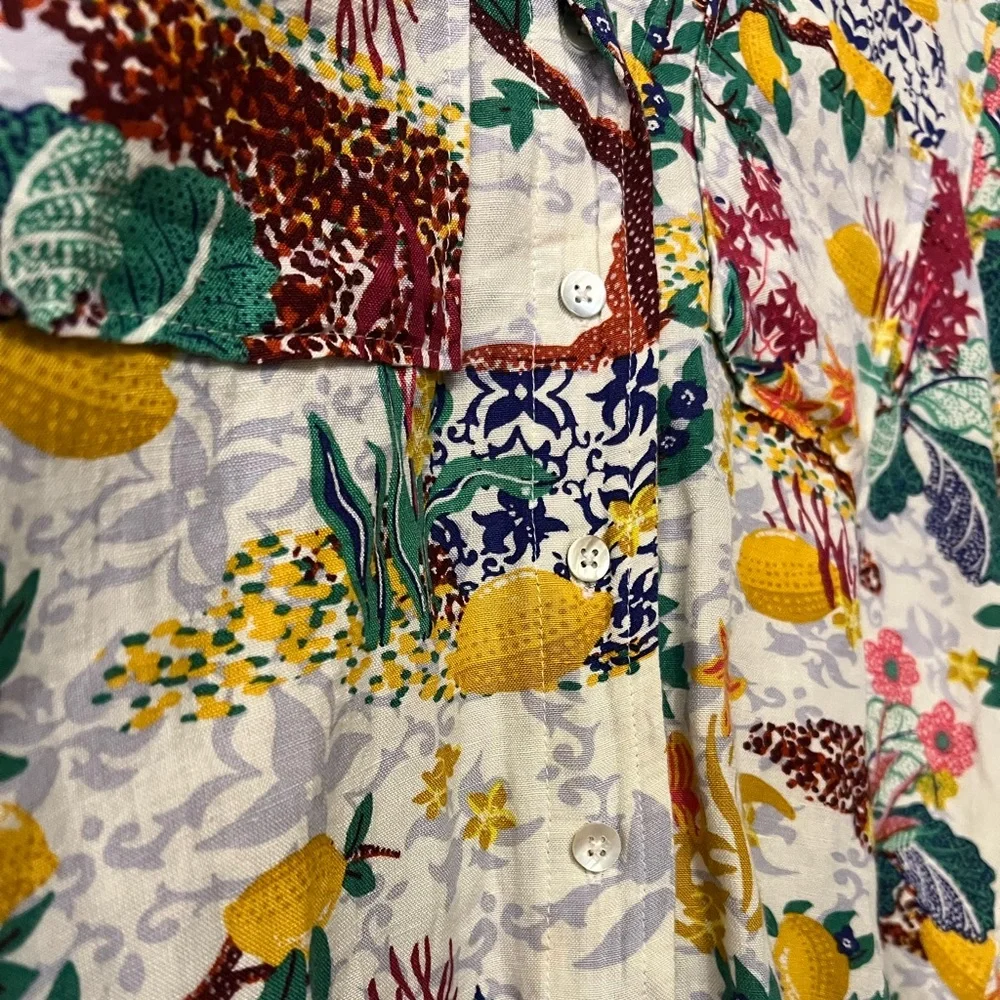 Anthropologie Linen Viscose Blend Classic Surf Shirt Top Novelty Lemon Small - Picture 7 of 8